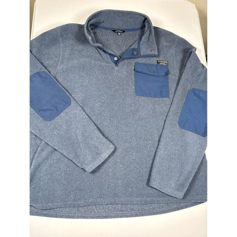 Simply Southern Mens XL Blue Heather Quarter Snap Fleece Pullover Elbow Patches
